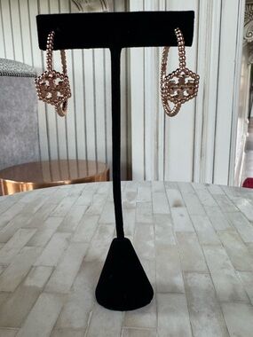 Tory Burch Rose Gold Logo Hoop Earrings